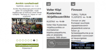 Kirjallisuustapahtumat - upoke ja kalenterinäkymä