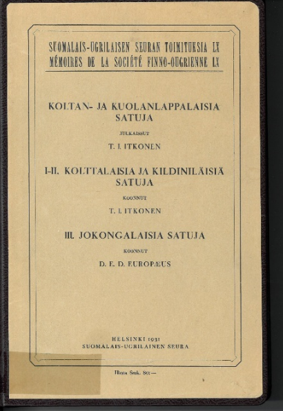 Kansikuva: koltan- ja kuolanlappaisia satuja